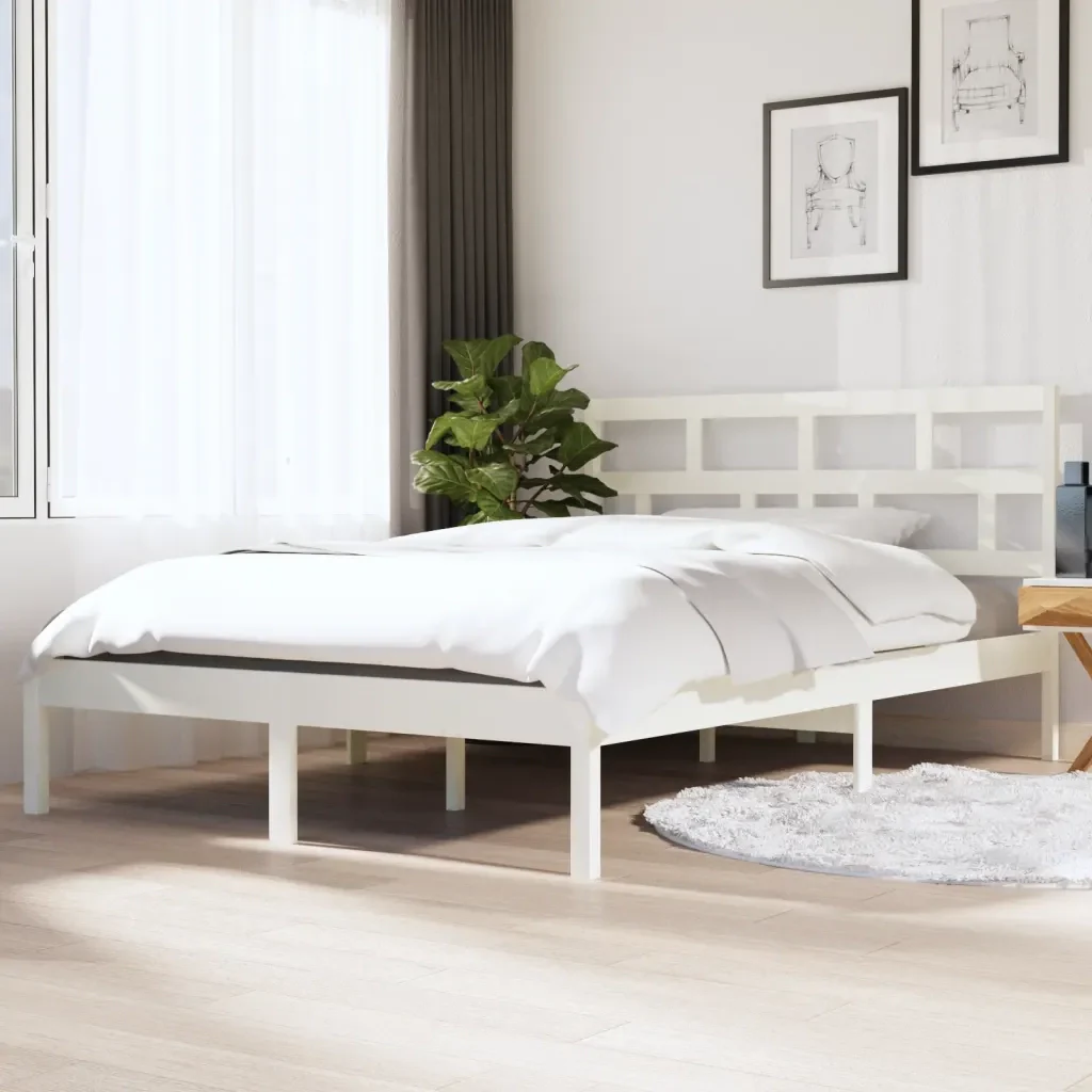 Letto matrimoniale | Letto per adulti | Giroletto Bianco in Legno Massello di Pino 140x190 cm - Image 2