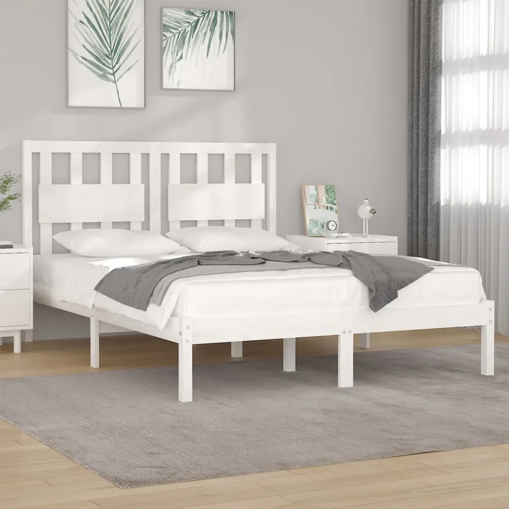 Letto matrimoniale | Letto per adulti | Giroletto Bianco in Legno Massello di Pino 140x190 cm - Image 2