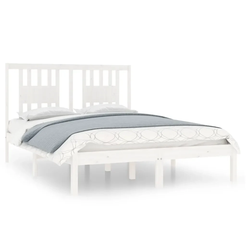 Letto matrimoniale | Letto per adulti | Giroletto Bianco in Legno Massello di Pino 140x190 cm