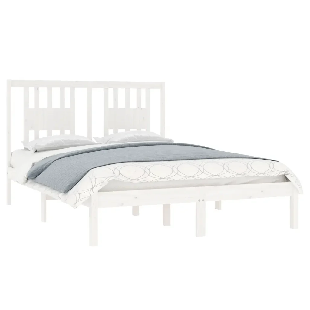 Letto matrimoniale | Letto per adulti | Giroletto Bianco in Legno Massello di Pino 140x190 cm - Image 3