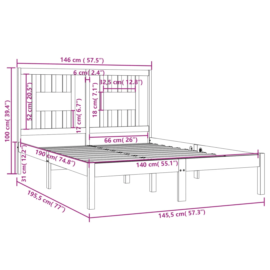 Letto matrimoniale | Letto per adulti | Giroletto Bianco in Legno Massello di Pino 140x190 cm - Image 6