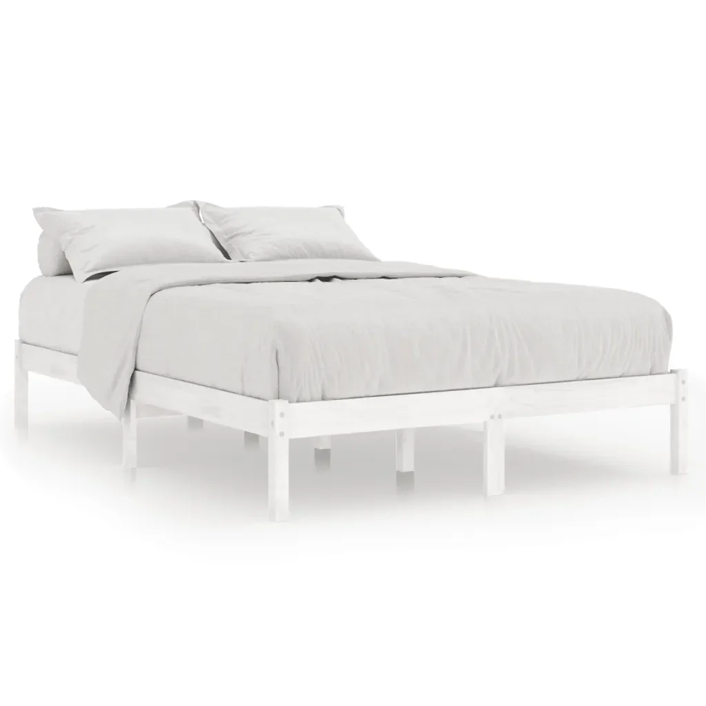 Letto matrimoniale | Letto per adulti | Giroletto Bianco in Legno Massello di Pino 140x190 cm
