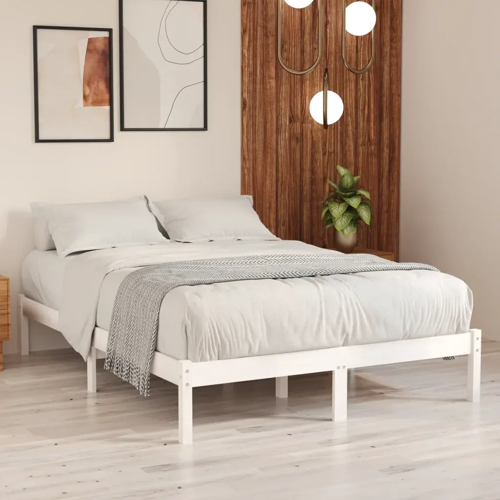 Letto matrimoniale | Letto per adulti | Giroletto Bianco in Legno Massello di Pino 140x190 cm - Image 2