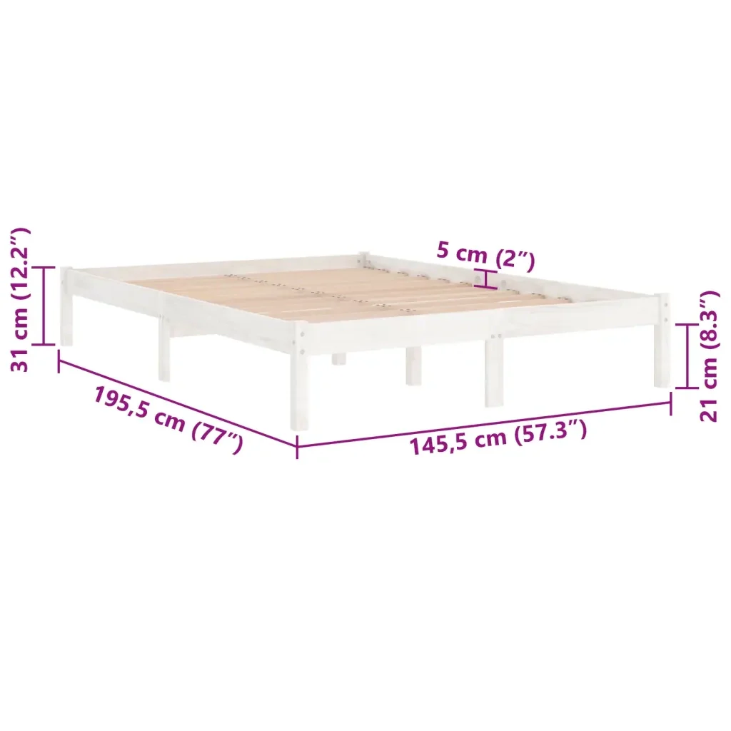 Letto matrimoniale | Letto per adulti | Giroletto Bianco in Legno Massello di Pino 140x190 cm - Image 8