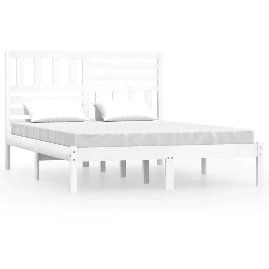 Letto matrimoniale | Letto per adulti | Giroletto Bianco in Legno Massello di Pino 140x200 cm