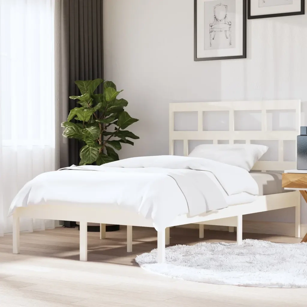Letto matrimoniale | Letto per adulti | Giroletto Bianco in Legno Massello di Pino 140x200 cm - Image 2