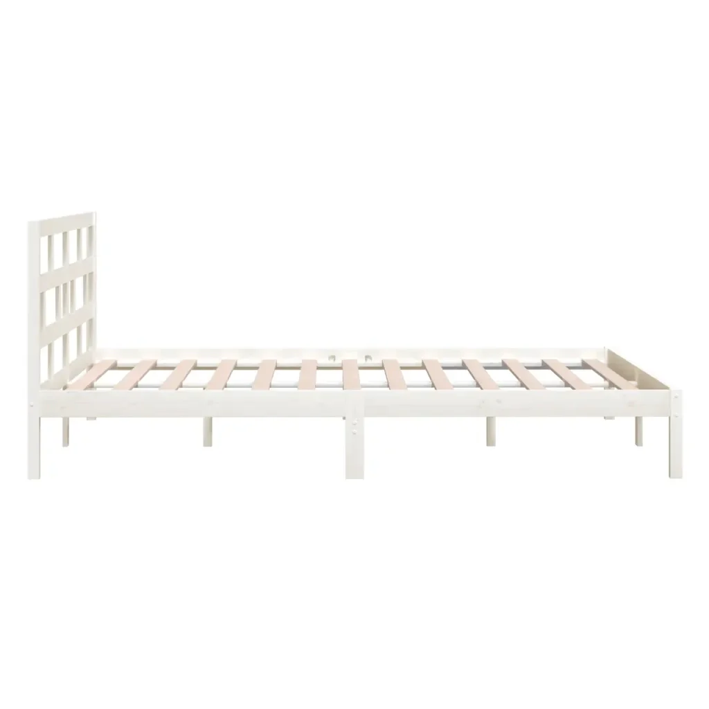 Letto matrimoniale | Letto per adulti | Giroletto Bianco in Legno Massello di Pino 140x200 cm - Image 5