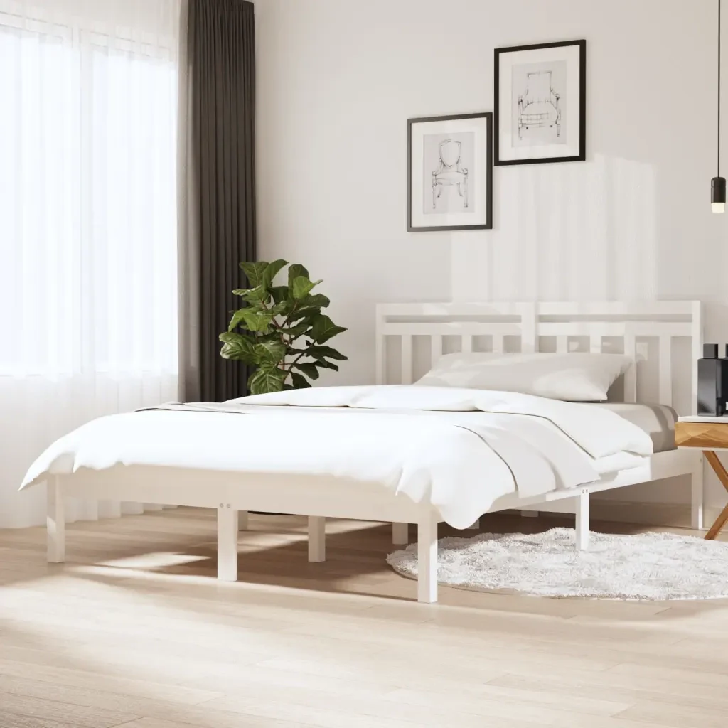 Letto matrimoniale | Letto per adulti | Giroletto Bianco in Legno Massello di Pino 140x200 cm - Image 2
