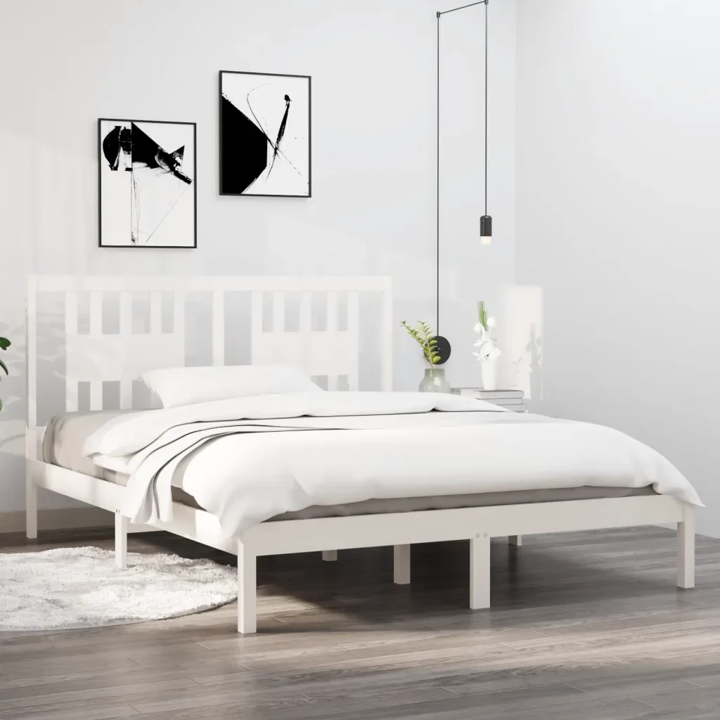 Letto matrimoniale | Letto per adulti | Giroletto Bianco in Legno Massello di Pino 140x200 cm - Image 2