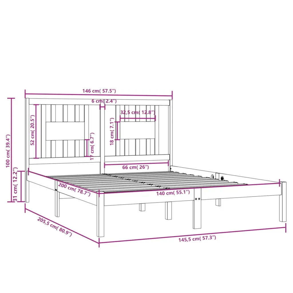 Letto matrimoniale | Letto per adulti | Giroletto Bianco in Legno Massello di Pino 140x200 cm - Image 6