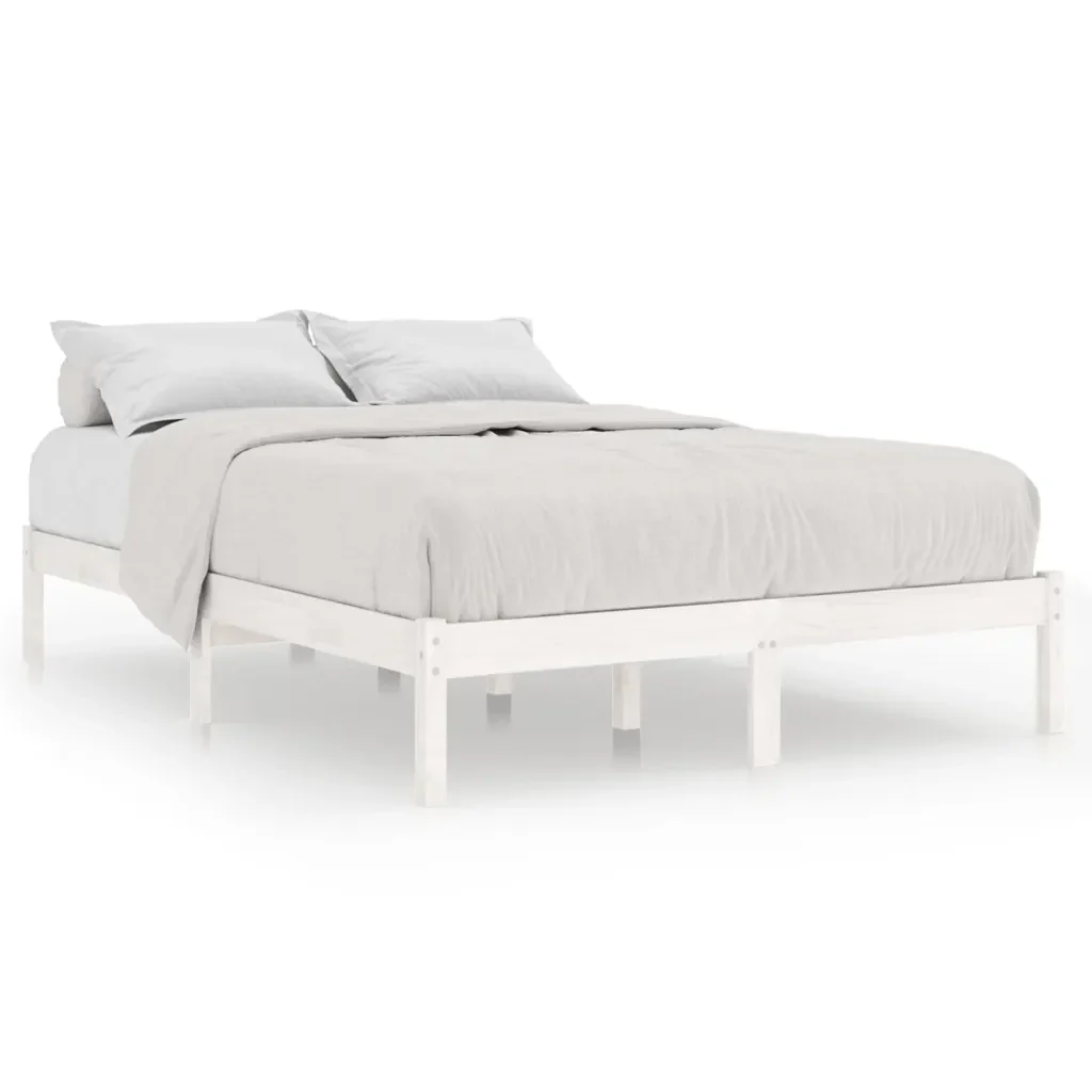 Letto matrimoniale | Letto per adulti | Giroletto Bianco in Legno Massello di Pino 140x200 cm