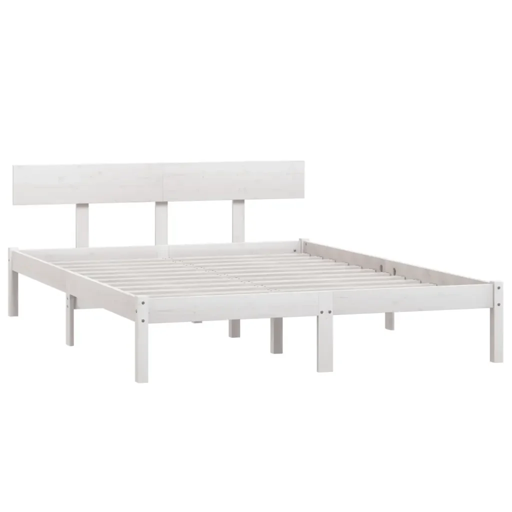 Letto matrimoniale | Letto per adulti | Giroletto Bianco in Legno Massello di Pino 140x200 cm - Image 4