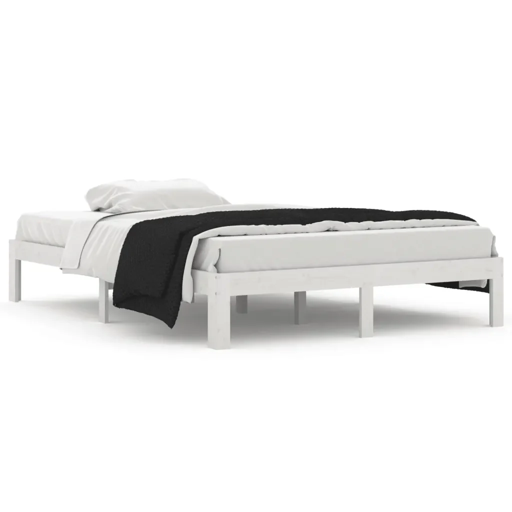 Letto matrimoniale | Letto per adulti | Giroletto Bianco in Legno Massello di Pino 140x200 cm