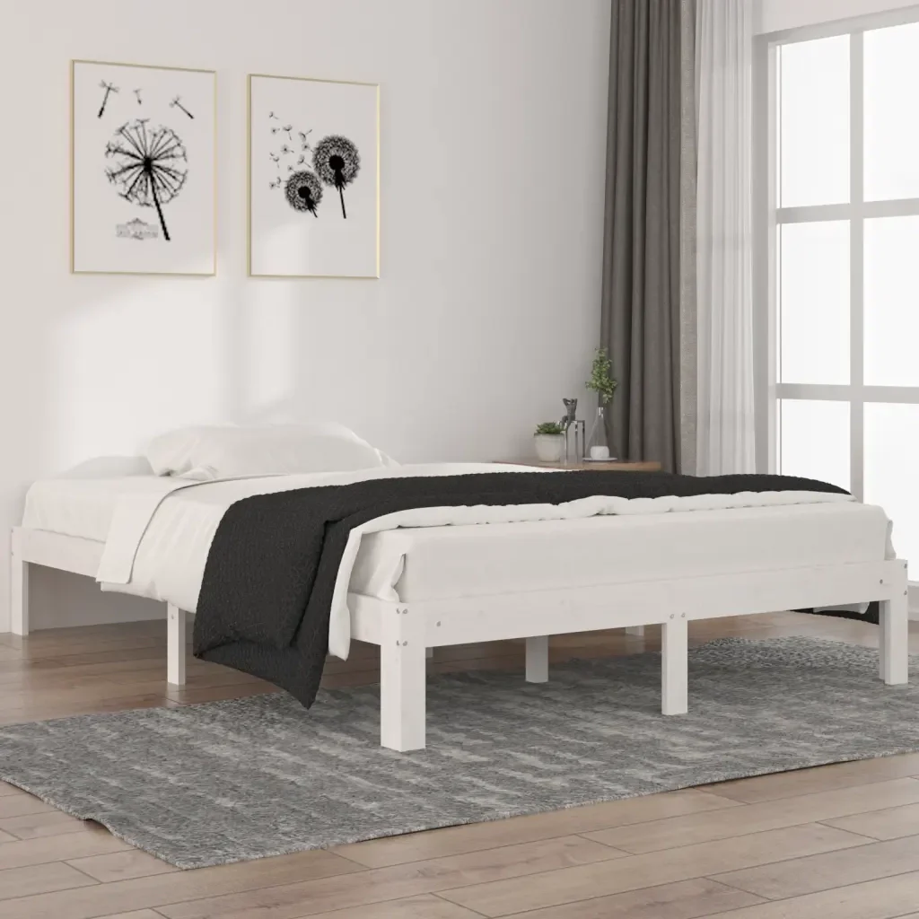 Letto matrimoniale | Letto per adulti | Giroletto Bianco in Legno Massello di Pino 140x200 cm - Image 2