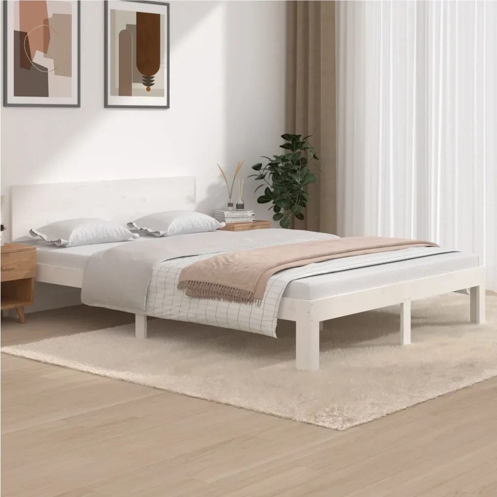 Letto matrimoniale | Letto per adulti | Giroletto Bianco in Legno Massello di Pino 140x200 cm - Image 2