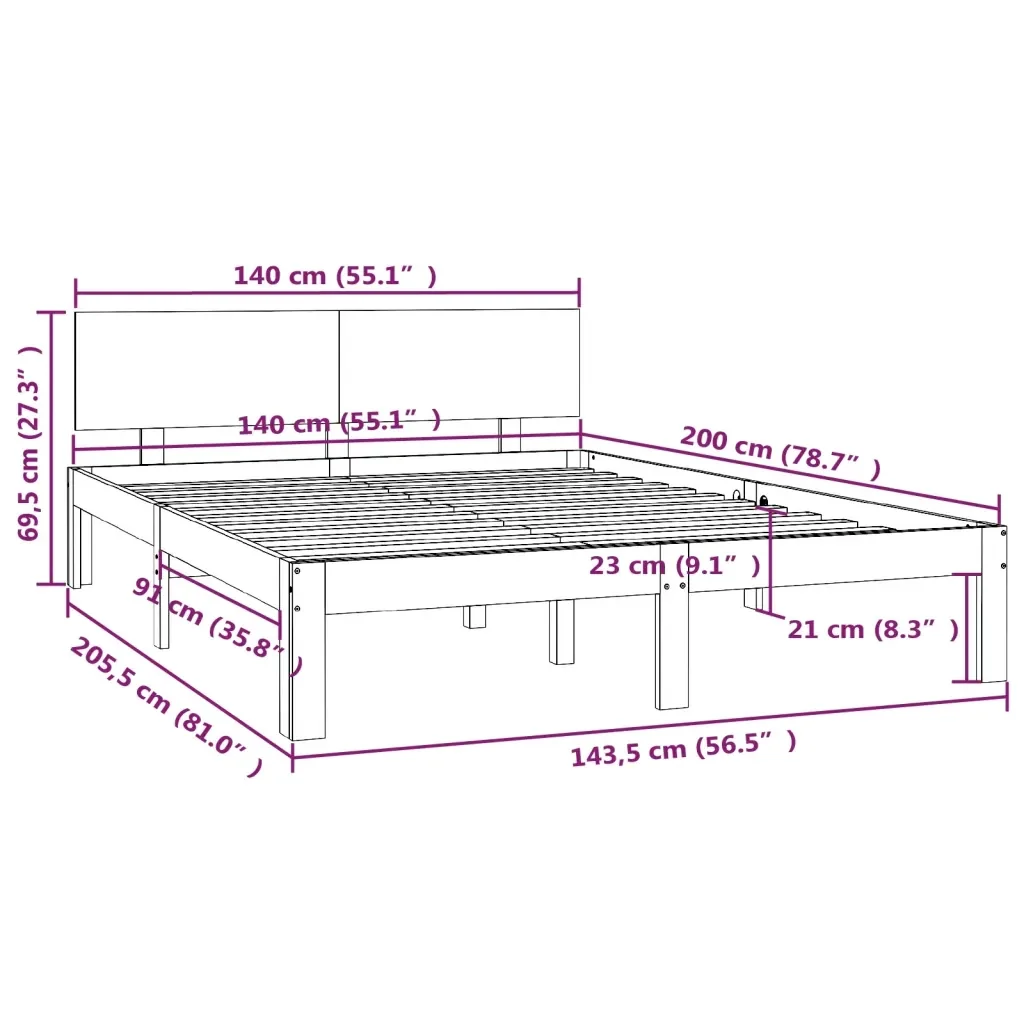 Letto matrimoniale | Letto per adulti | Giroletto Bianco in Legno Massello di Pino 140x200 cm - Image 8