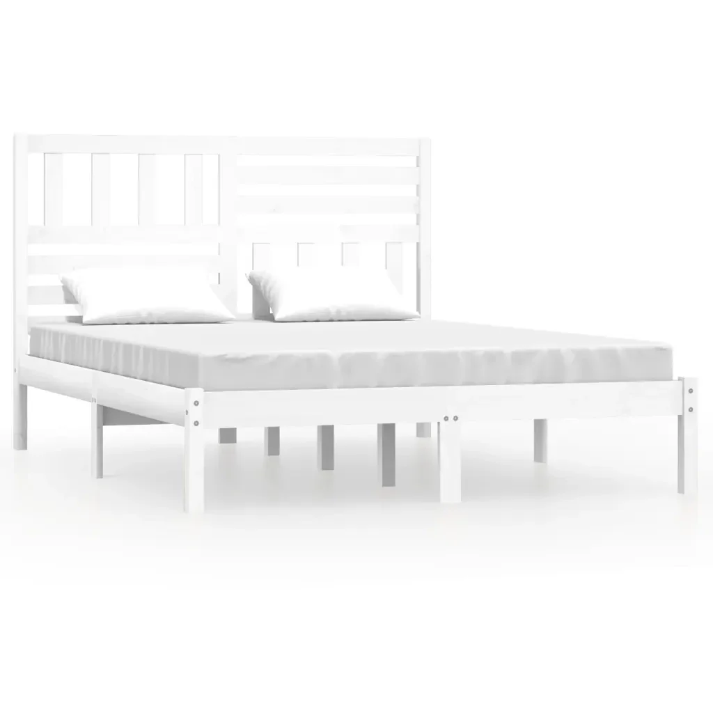 Letto matrimoniale | Letto per adulti | Giroletto Bianco in Legno Massello di Pino 160x200 cm