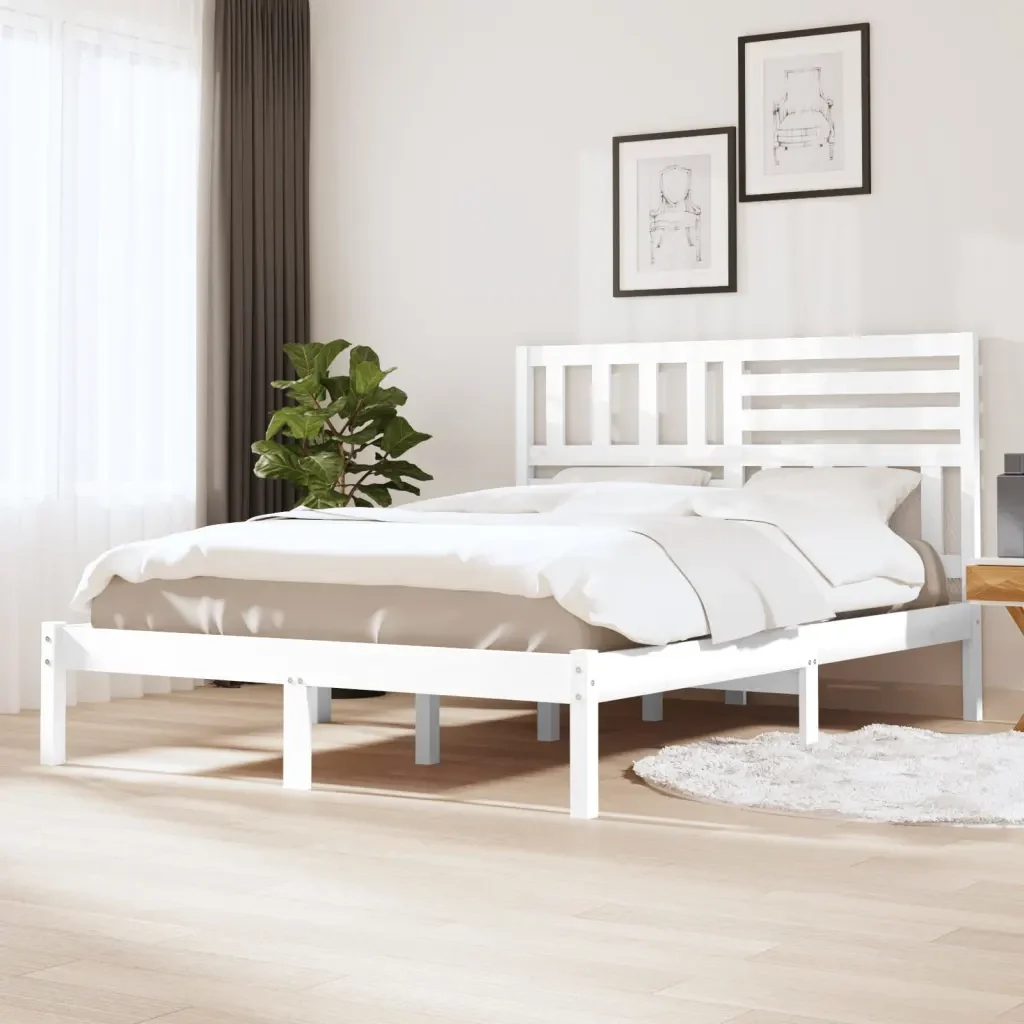 Letto matrimoniale | Letto per adulti | Giroletto Bianco in Legno Massello di Pino 160x200 cm - Image 2