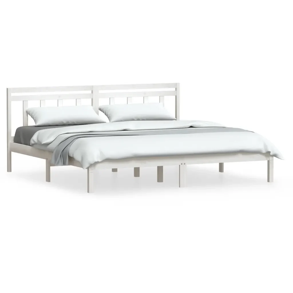 Letto matrimoniale | Letto per adulti | Giroletto Bianco in Legno Massello di Pino 160x200 cm