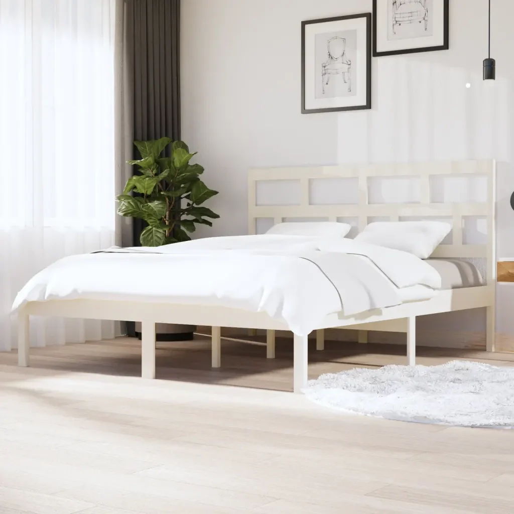 Letto matrimoniale | Letto per adulti | Giroletto Bianco in Legno Massello di Pino 160x200 cm - Image 2