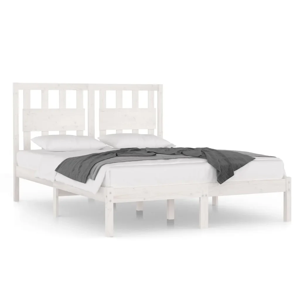 Letto matrimoniale | Letto per adulti | Giroletto Bianco in Legno Massello di Pino 160x200 cm