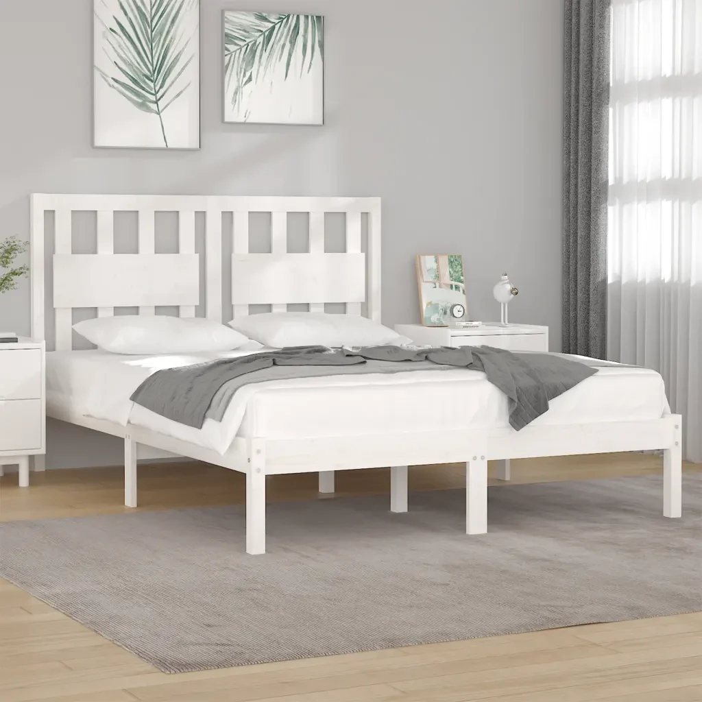 Letto matrimoniale | Letto per adulti | Giroletto Bianco in Legno Massello di Pino 160x200 cm - Image 2