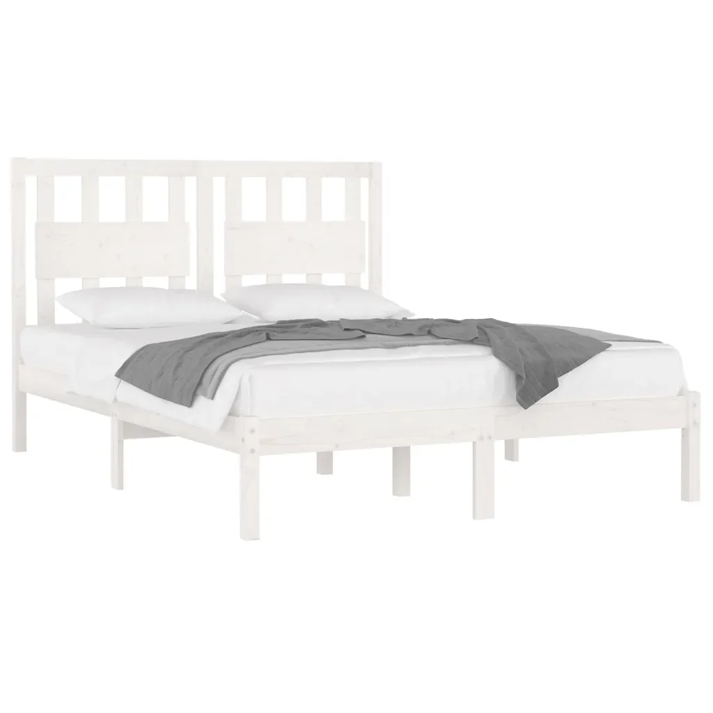 Letto matrimoniale | Letto per adulti | Giroletto Bianco in Legno Massello di Pino 160x200 cm - Image 4