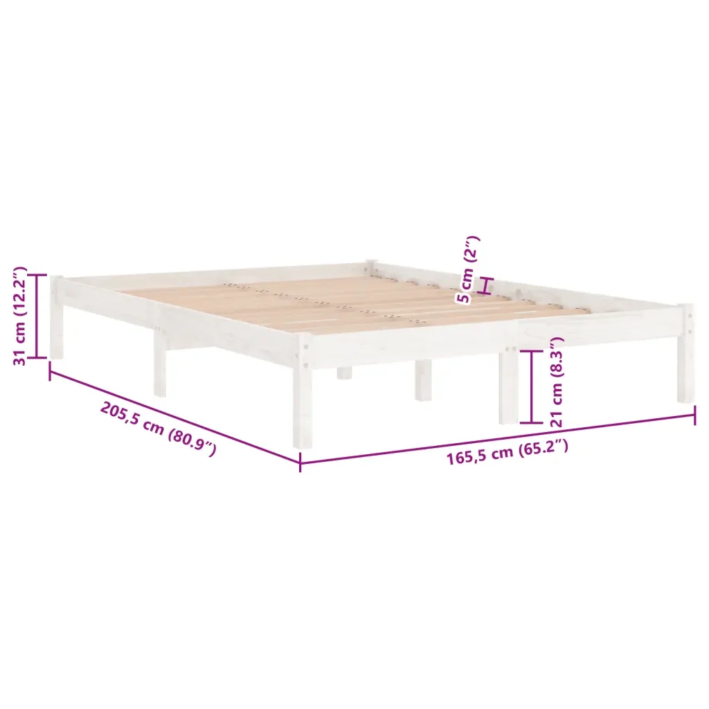 Letto matrimoniale | Letto per adulti | Giroletto Bianco in Legno Massello di Pino 160x200 cm - Image 8