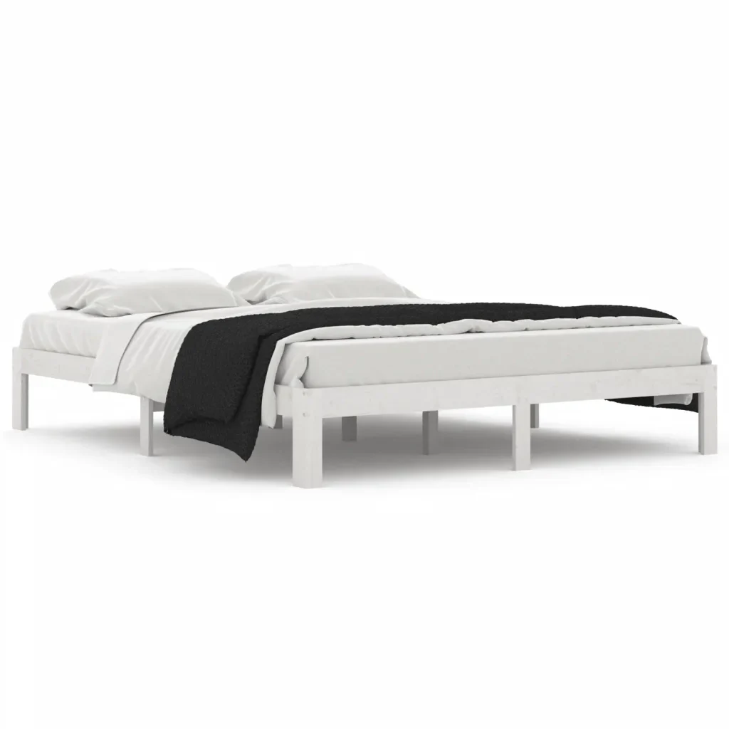 Letto matrimoniale | Letto per adulti | Giroletto Bianco in Legno Massello di Pino 160x200 cm