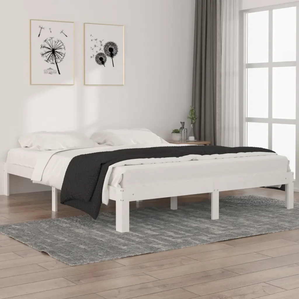 Letto matrimoniale | Letto per adulti | Giroletto Bianco in Legno Massello di Pino 160x200 cm - Image 2