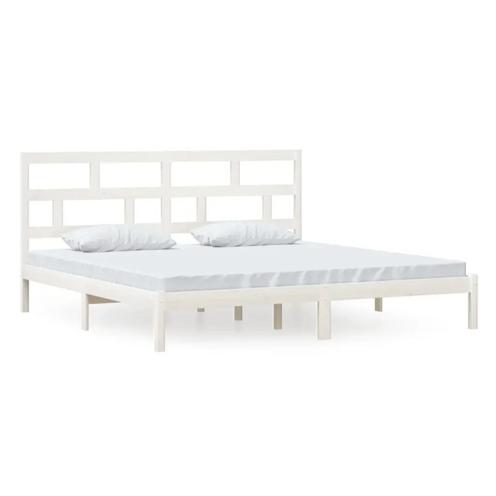 Letto matrimoniale | Letto per adulti | Giroletto Bianco in Legno Massello di Pino 200x200 cm