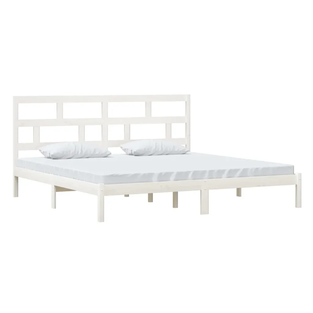 Letto matrimoniale | Letto per adulti | Giroletto Bianco in Legno Massello di Pino 200x200 cm - Image 4