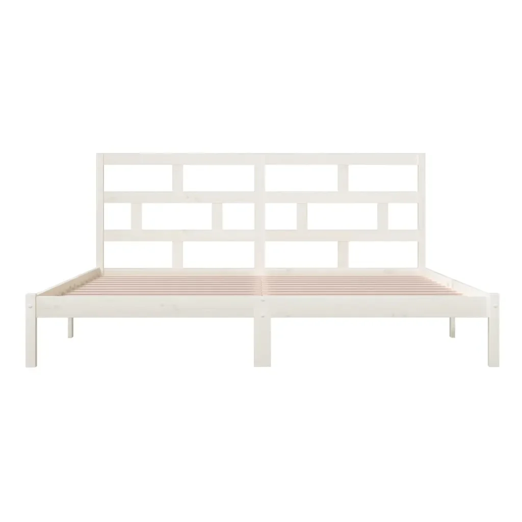 Letto matrimoniale | Letto per adulti | Giroletto Bianco in Legno Massello di Pino 200x200 cm - Image 5