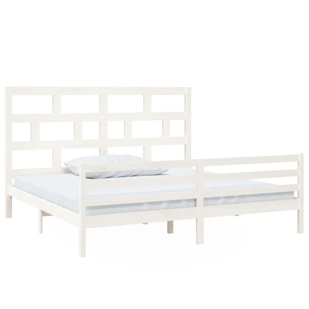 Letto matrimoniale | Letto per adulti | Giroletto Bianco in Legno Massello di Pino 200x200 cm