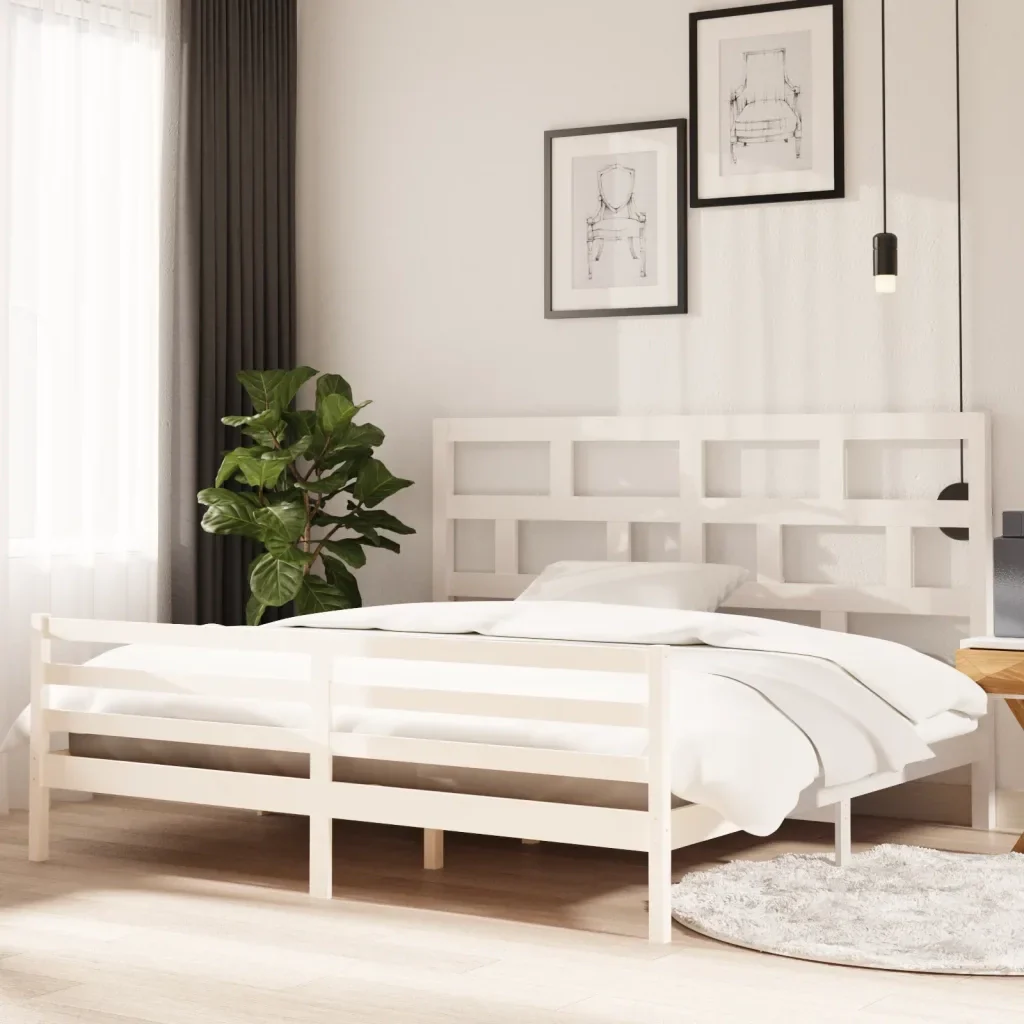 Letto matrimoniale | Letto per adulti | Giroletto Bianco in Legno Massello di Pino 200x200 cm - Image 2