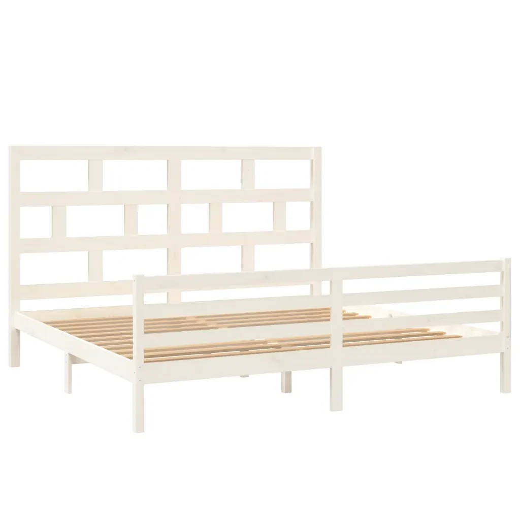Letto matrimoniale | Letto per adulti | Giroletto Bianco in Legno Massello di Pino 200x200 cm - Image 4