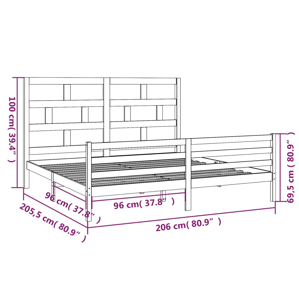 Letto matrimoniale | Letto per adulti | Giroletto Bianco in Legno Massello di Pino 200x200 cm - Image 9