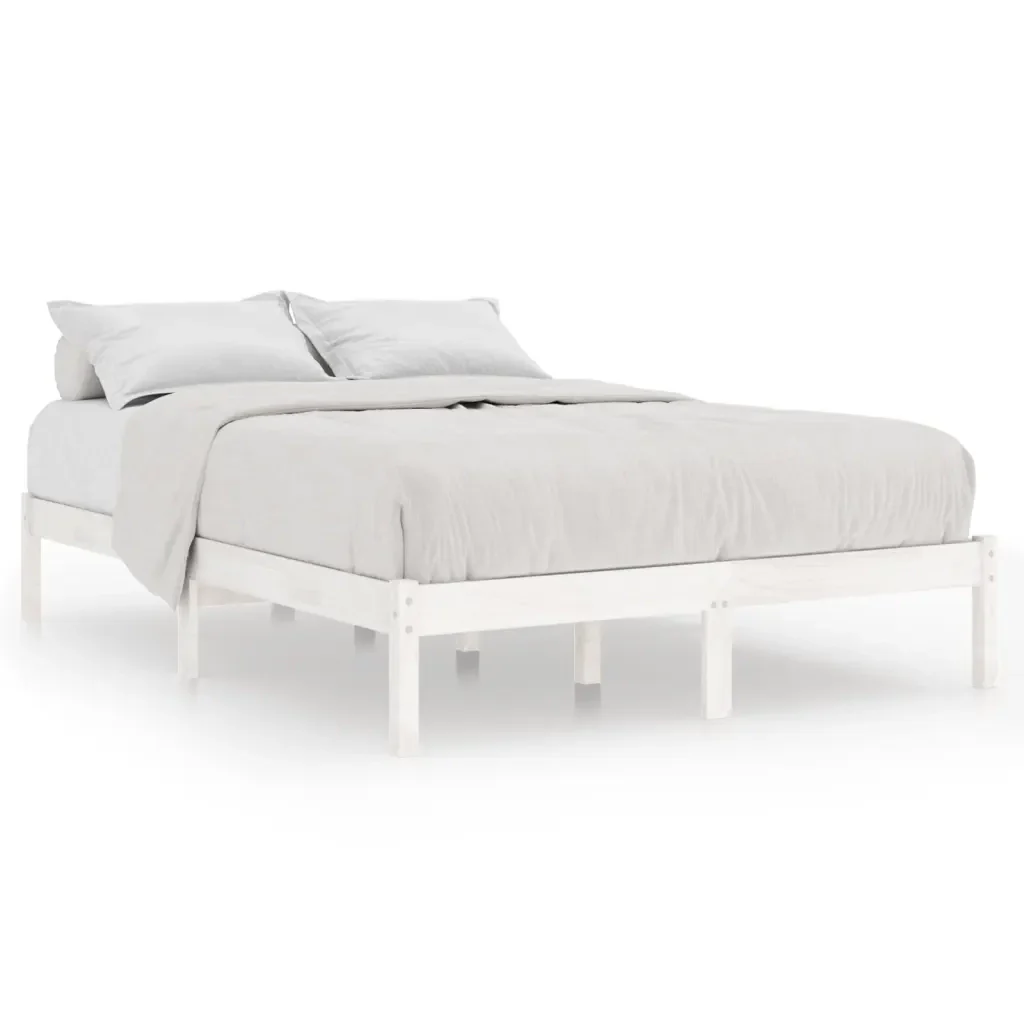 Letto matrimoniale | Letto per adulti | Giroletto Bianco in Legno Massello di Pino 200x200 cm