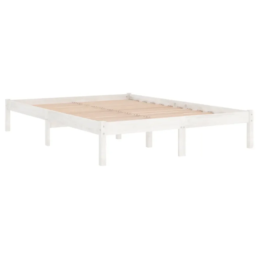Letto matrimoniale | Letto per adulti | Giroletto Bianco in Legno Massello di Pino 200x200 cm - Image 3