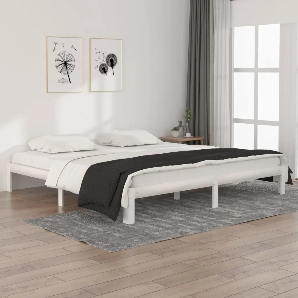 Letto matrimoniale | Letto per adulti | Giroletto Bianco in Legno Massello di Pino 200x200 cm - Image 2