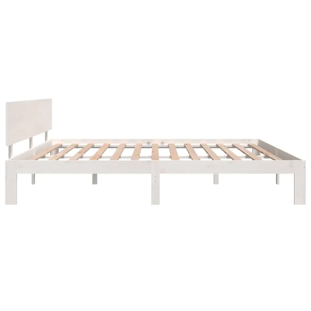 Letto matrimoniale | Letto per adulti | Giroletto Bianco in Legno Massello di Pino 200x200 cm - Image 5