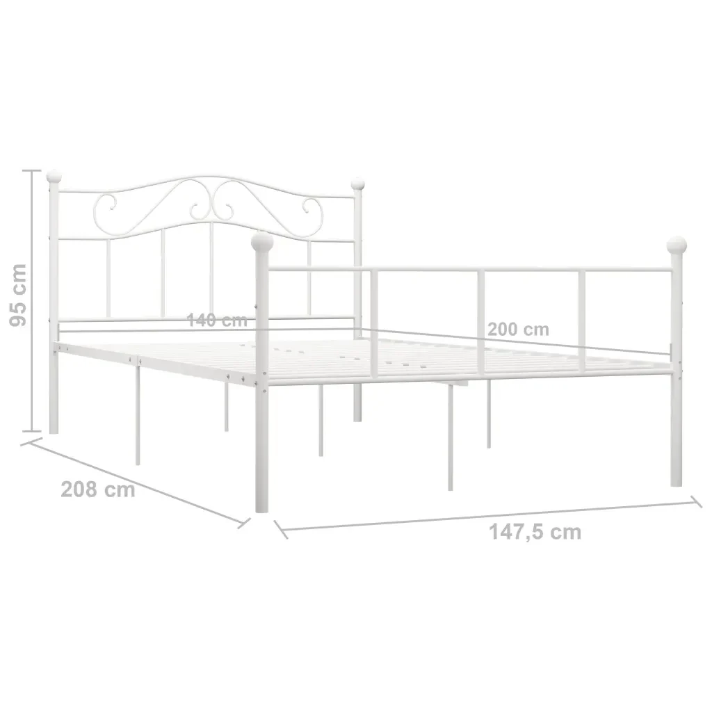 Letto matrimoniale | Letto per adulti | Giroletto Bianco in Metallo 140x200 cm - Image 6