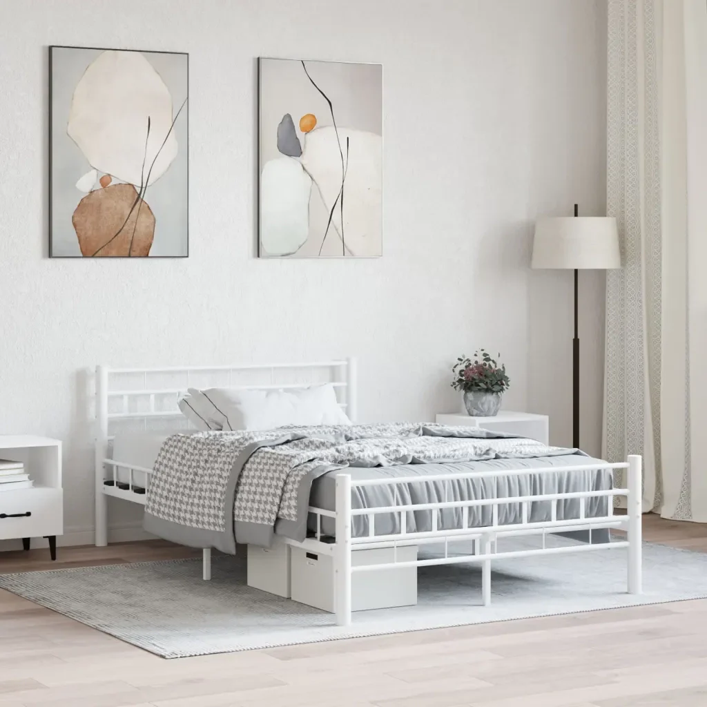 Letto matrimoniale | Letto per adulti | Giroletto Bianco in Metallo 140x200 cm - Image 2