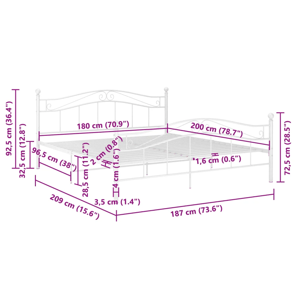 Letto matrimoniale | Letto per adulti | Giroletto Bianco in Metallo 180x200 cm - Image 8