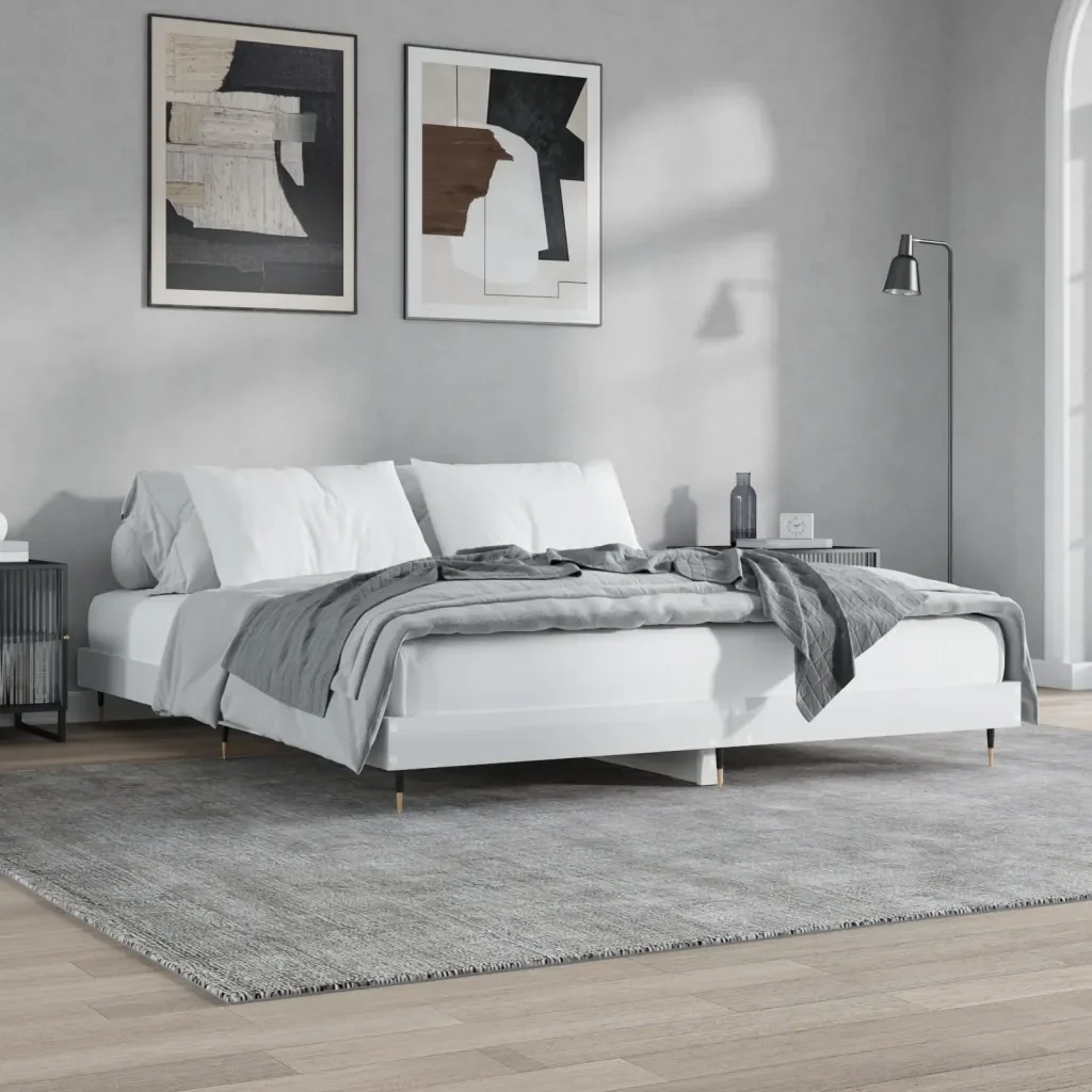 Letto matrimoniale | Letto per adulti | Giroletto Bianco Lucido 120x200 cm in Legno Multistrato - Image 2