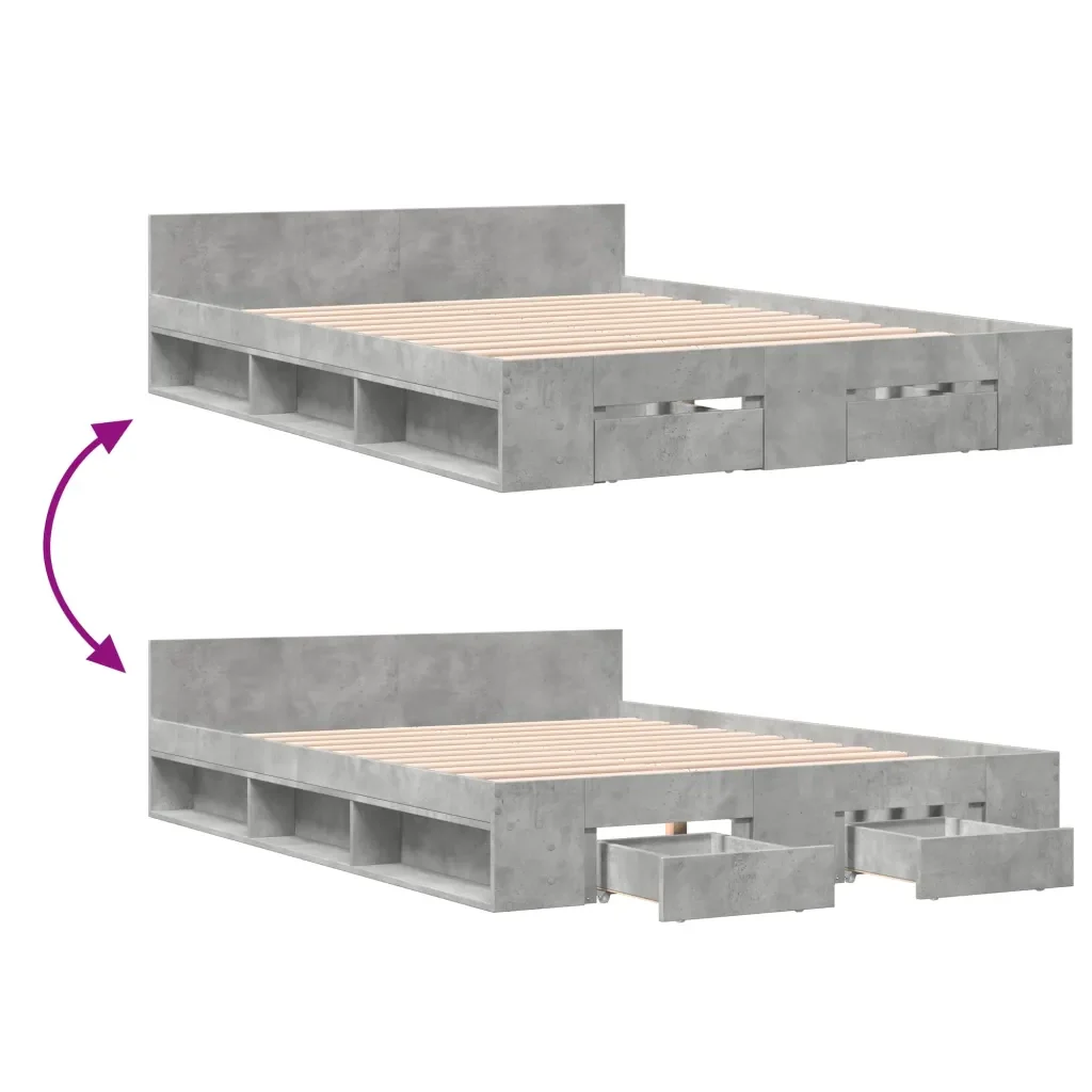 Letto matrimoniale | Letto per adulti | Giroletto Cassetti Grigio Cemento 120x190 cm Legno Multistrato - Image 7