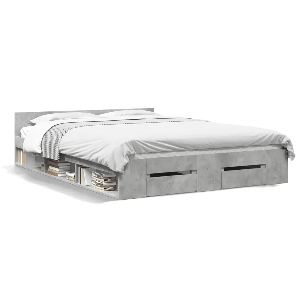 Letto matrimoniale | Letto per adulti | Giroletto Cassetti Grigio Cemento 120x200 cm Legno Multistrato