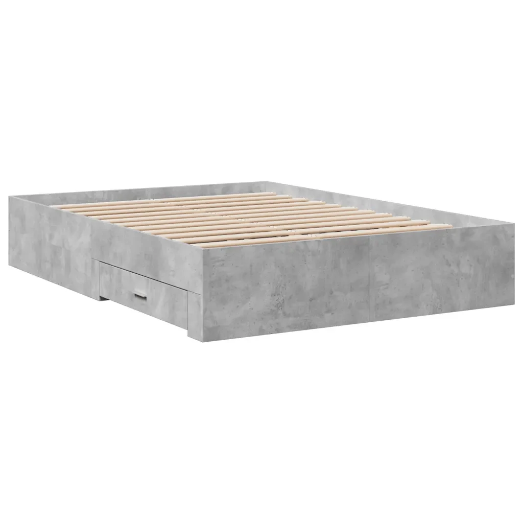 Letto matrimoniale | Letto per adulti | Giroletto Cassetti Grigio Cemento 135x190 cm Legno Multistrato - Image 6