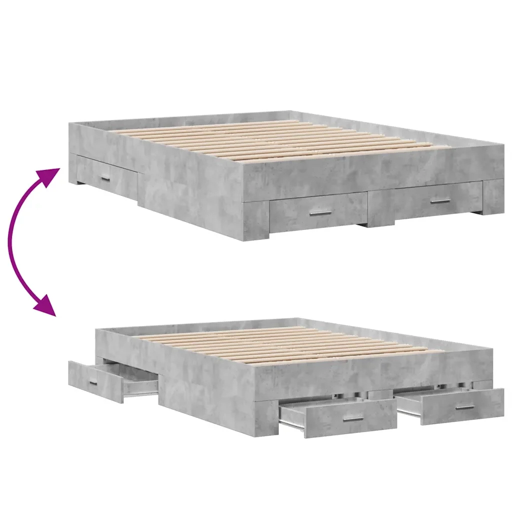 Letto matrimoniale | Letto per adulti | Giroletto Cassetti Grigio Cemento 135x190 cm Legno Multistrato - Image 7