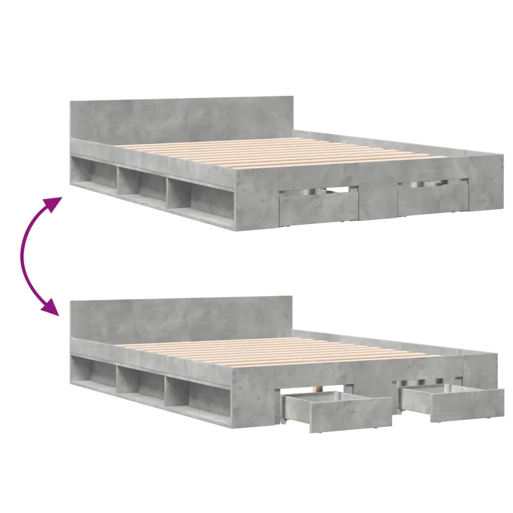 Letto matrimoniale | Letto per adulti | Giroletto Cassetti Grigio Cemento 135x190 cm Legno Multistrato - Image 7